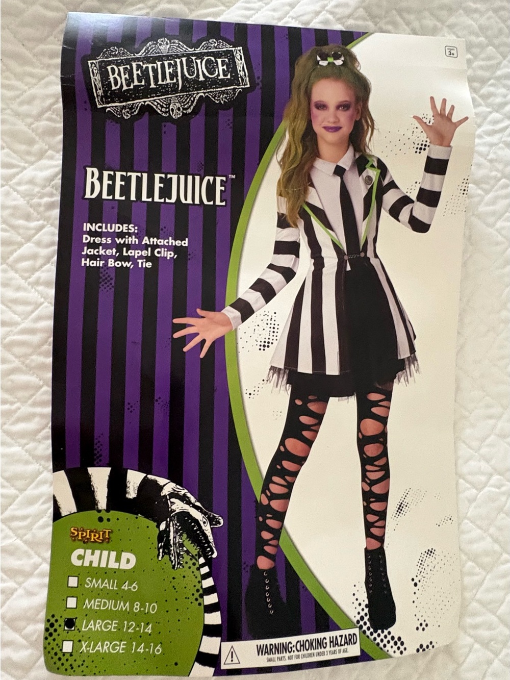 Beetlejuice Girls Black & White Striped Costume with Green Accents